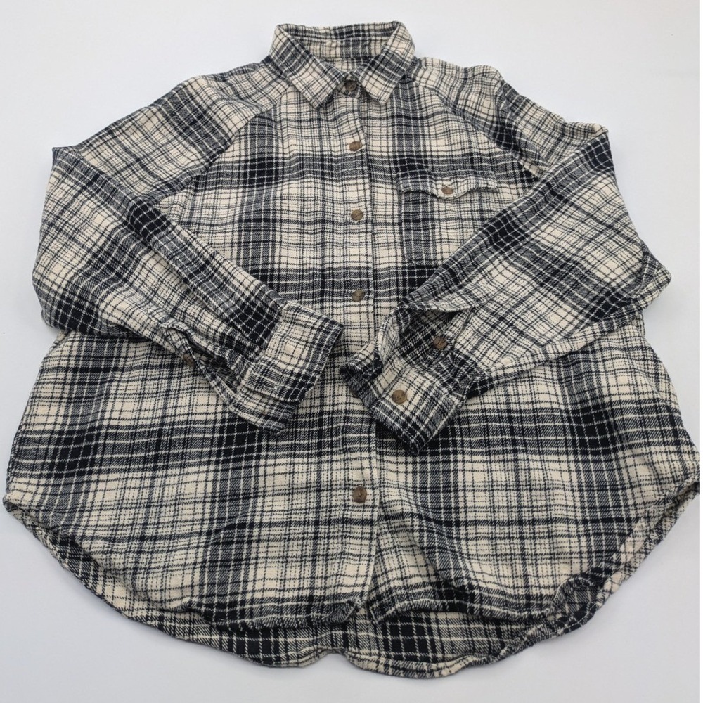 Billabong Shirt Mens M Beige Blue Plaid Flannel Long Sleeve Button Front Casual